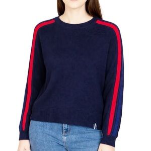 COURT & ROWE Navy Sweater Blue/Red Contrast Stripes Crewneck Small
